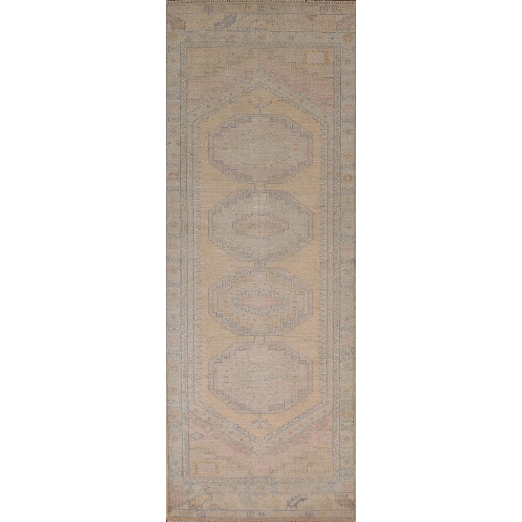 Vegetable Dye Oushak Oriental Runner Rug Handmade Wool Carpet - 3'0"x 9'7"