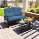 preview thumbnail 4 of 38, Costway 2PCS Patio Loveseat Bench Table Furniture Set Cushioned Chair Blue