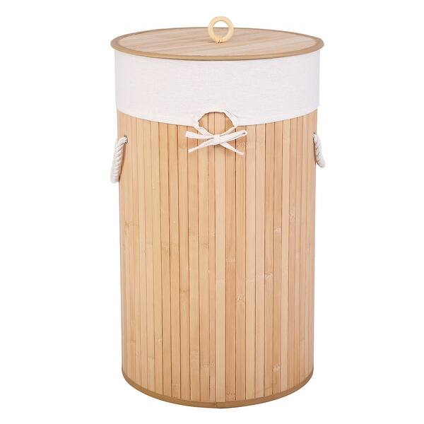 Costway Round Bamboo Hamper Laundry Basket Washing Cloth Storage Bag Lid Natural Overstock 18302751 Bamboo hampers & laundry baskets. overstock com