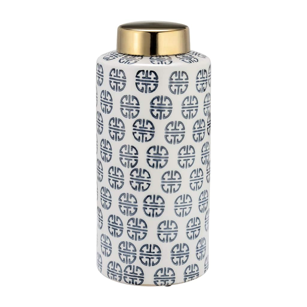 Sagebrook Home Modern Navy and White Ginger Jar with Gold Lid