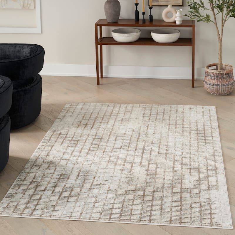 Nourison Dew Indoor only Beige Geometric Area Rug