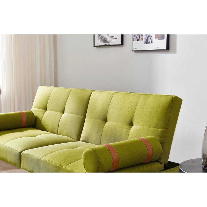 Convertible Sofa Bed Futon with Solid Wood Legs in Linen Fabric