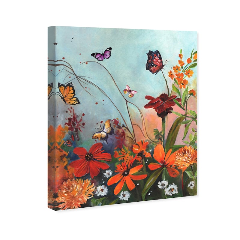 Wynwood Studio Canvas Floral and Botanical Bright Nature Orange and Light Blue Traditional Wall Art Canvas Print - Orange, Blue