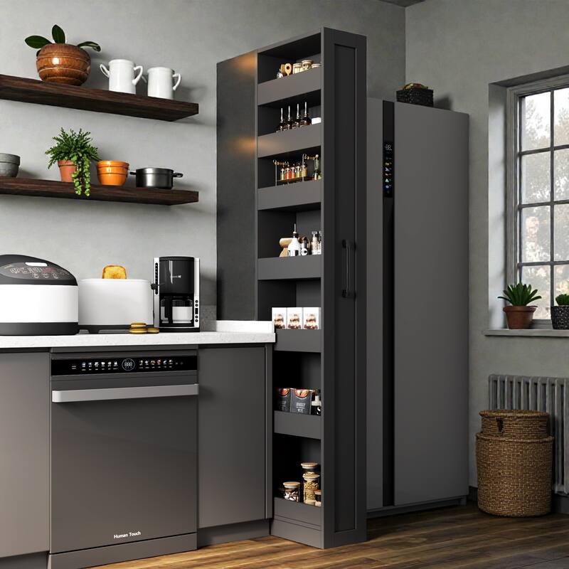 7 Tier Slim Pull Out Storage Shelf, Narrow Rolling Organizer for Kitchen Pantry, Living Room and Small Spaces - Black