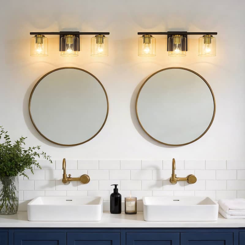 Farmhouse 3-Light Bathroom Vanity Light Fixtures with Oil Rubbed Bronze and Gold Finish