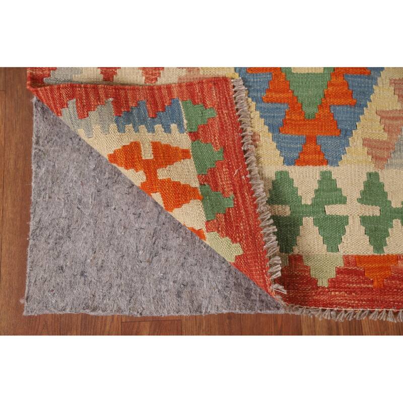 Hand Woven Oriental 100% Wool Carpet Southwestern Geometric Multi-Colored Kilim Area Rug - 6' 5'' X 5' 2''
