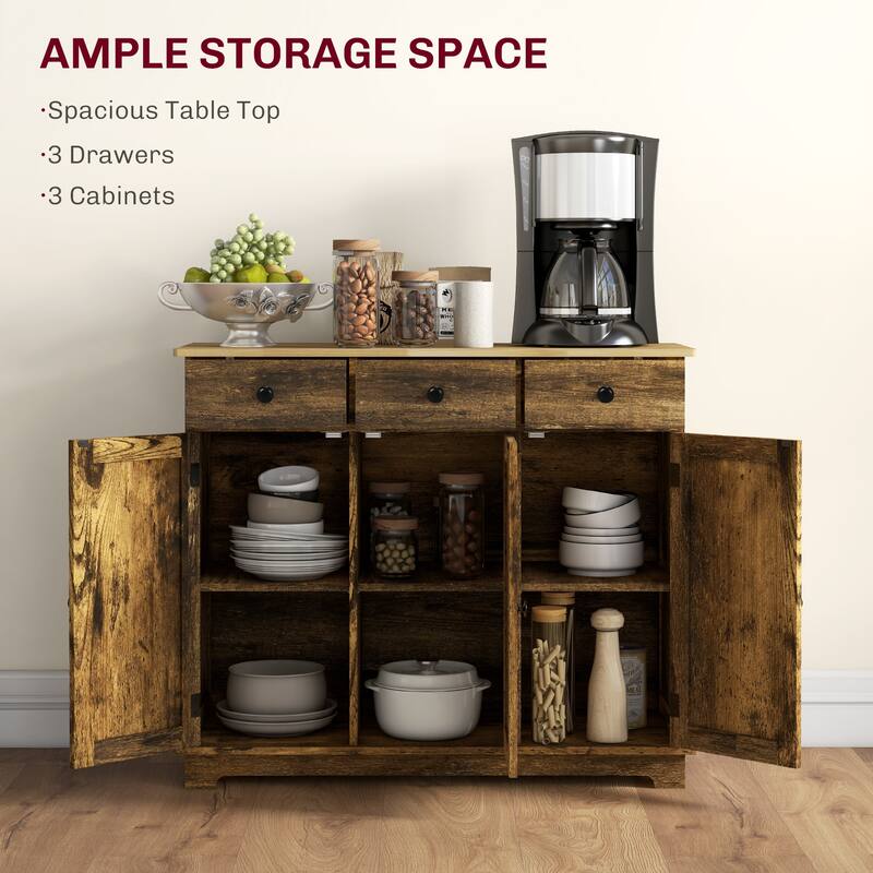 Stylish Coffee Bar Cabinet with Adjustable Shelves and Three Large Drawers