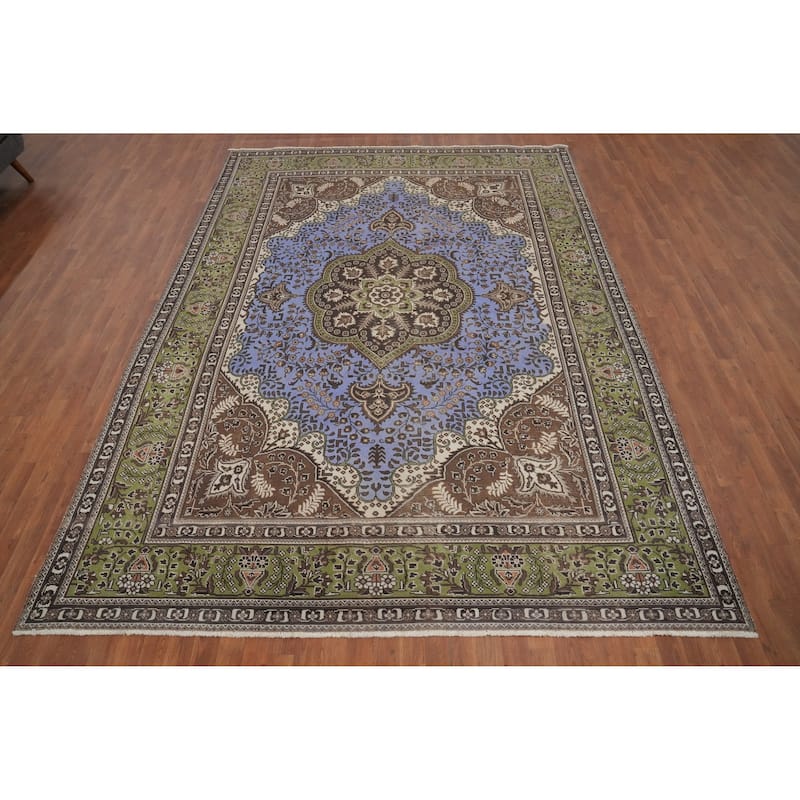 Hand Knotted Oriental 100% Wool Carpet Traditional Floral Purples Tabriz Area Rug - 11' 4'' X 8' 1''