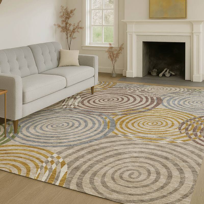 Machine Washable Indoor/ Outdoor Contemporary Swirls Chantille Rug