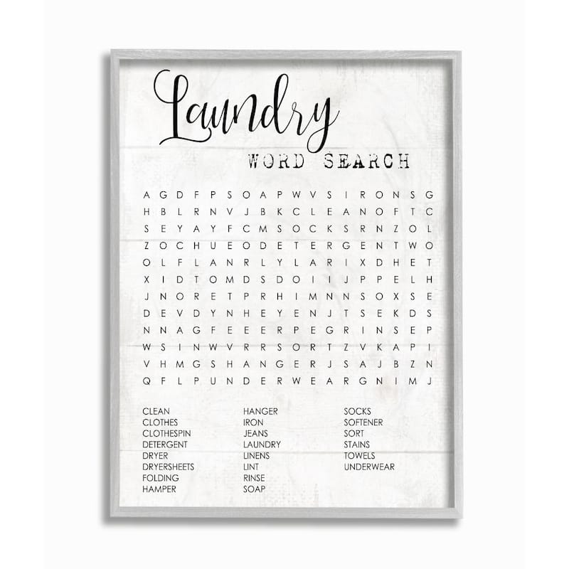 Stupell Laundry Word Search Fun Family Word Design Framed Wall Art, Design By Artist Daphne Polselli - 11 x 14 - Grey