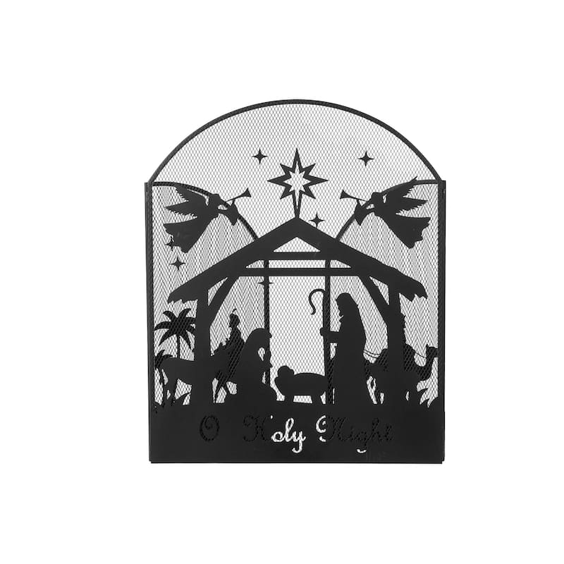 Glitzhome 29.75"H Christmas Metal Mesh Silhouette Nativity Scene Screen - Black