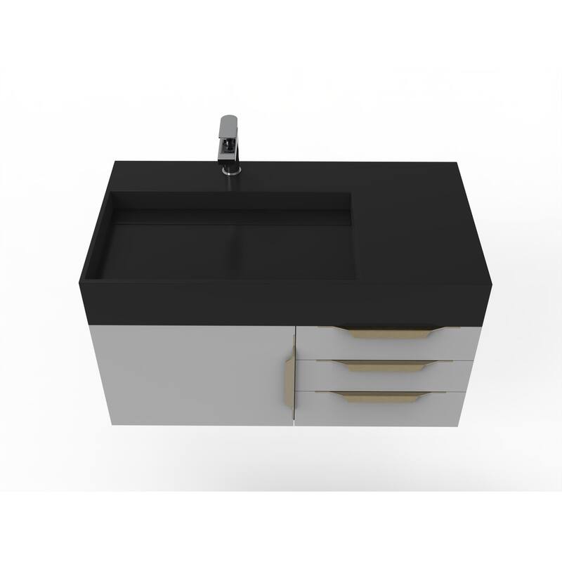 Amazon 36" Wall Mounted Bathroom Vanity Set w/ Black Top
