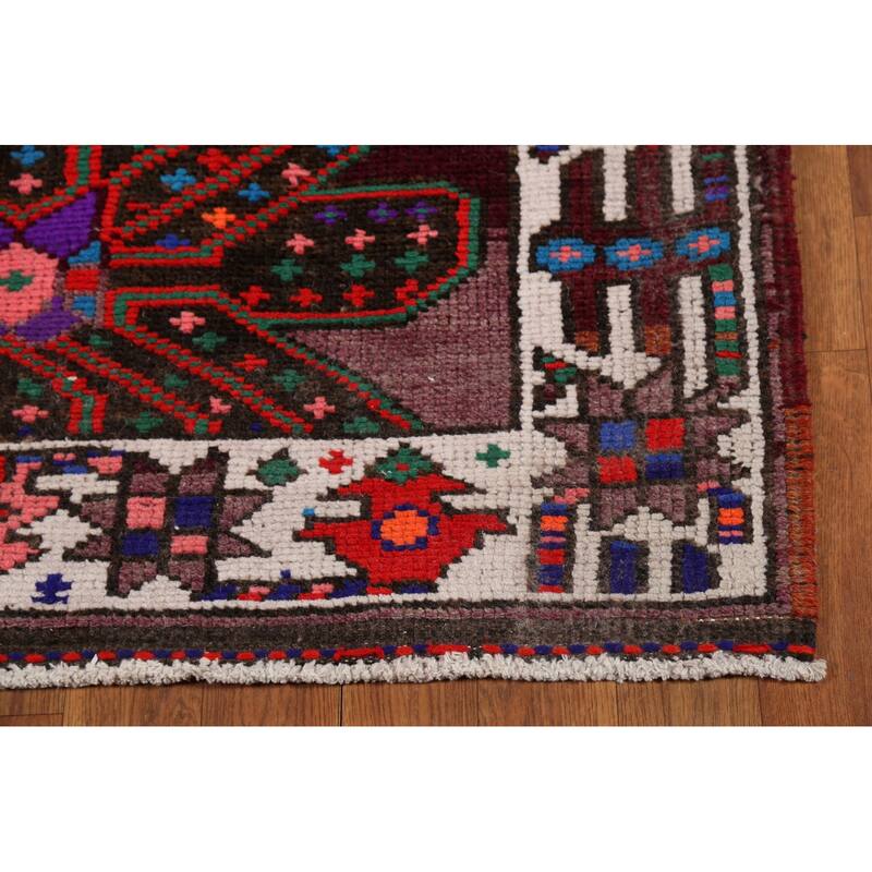 Wine Red Tribal Anatolian Turkish Runner Rug Hand-Knotted Wool Carpet - 3'7"x 14'1"