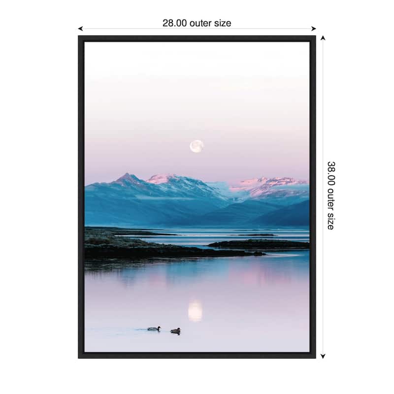 Kate and Laurel Sylvie Two Ducks in a Lake during Pastel Moonrise over Icelandic Mountains Framed Canvas by Michael Schauer