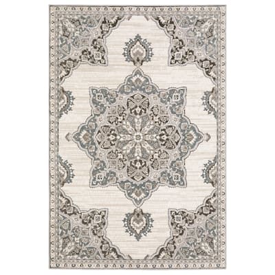 Style Haven Everly Vintage Center Star Medallion Ivory/ Blue Area Rug