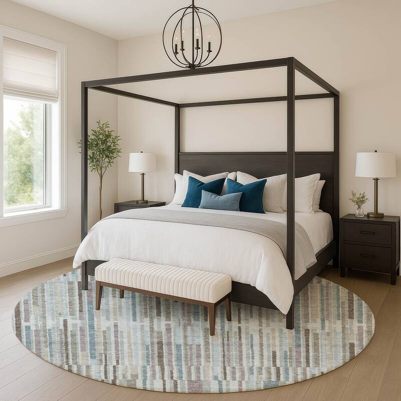 Premium Washable Super Soft Stripe Stack Mayfield Rug - Teal - 8' x 8'