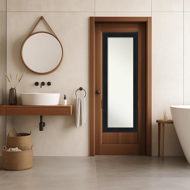 Abbey Non-Beveled Framed Full-Length On the Door Mirror - Abbey Black - 19 x 53 in