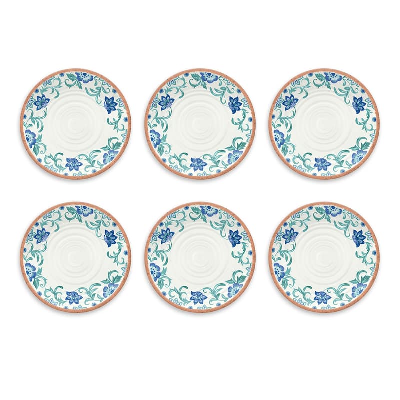 Abode Homewares by TarHong Rio Turquoise Floral Dinner Plate, 10.5 x 0.9", Set of 6 - 6 Piece
