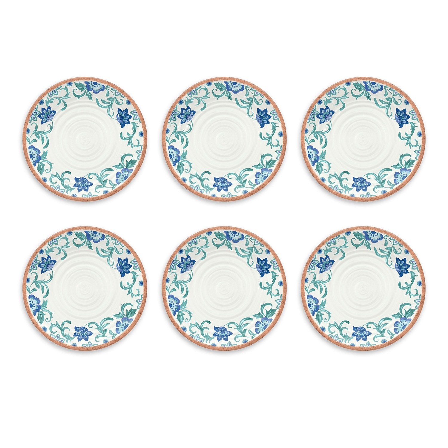 Abode Homewares Rio Turquoise Melamine Floral Dinner Plate - Multicolor - 10.5" - Set of 6