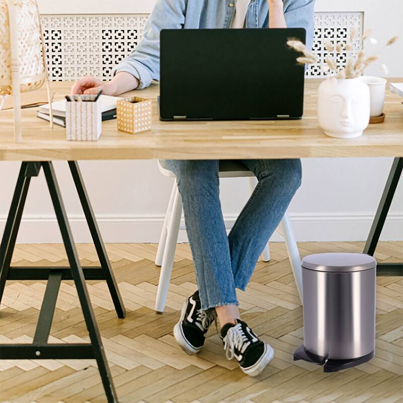 Soft Close Lid Stainless Steel Round Step Trash Can Waste Bin 6-liters -1.6-gal. - 1.6