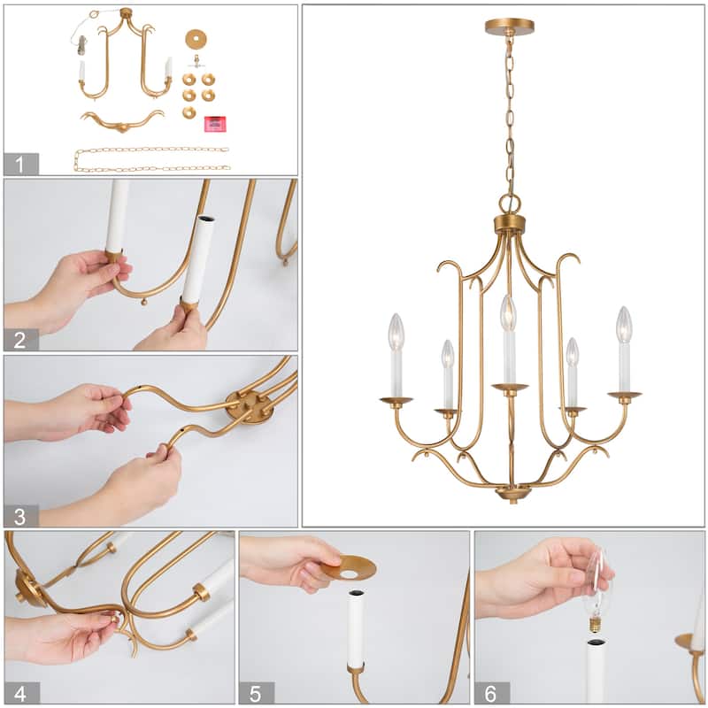 Mid-century Modern Gold French Country Candle Unique Chandelier Vintage Dining Room Pendant Lighting