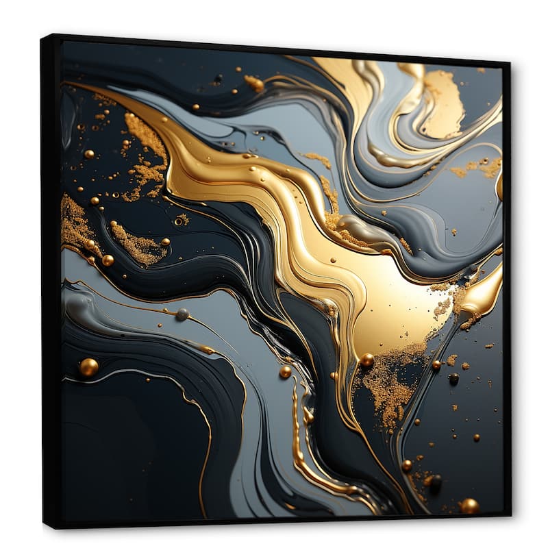Designart "Gold And Grey Volcano Fusion I" Abstract Marble Gold Wall Decor - Modern Bedroom Framed Canvas Wall Art