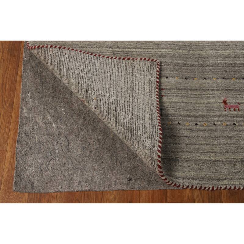 Hand Knotted Oriental 100% Wool Carpet Tribal Animal Pictorial Greys & Charcoal Gabbeh Area Rug - 9' 11'' X 7' 9''