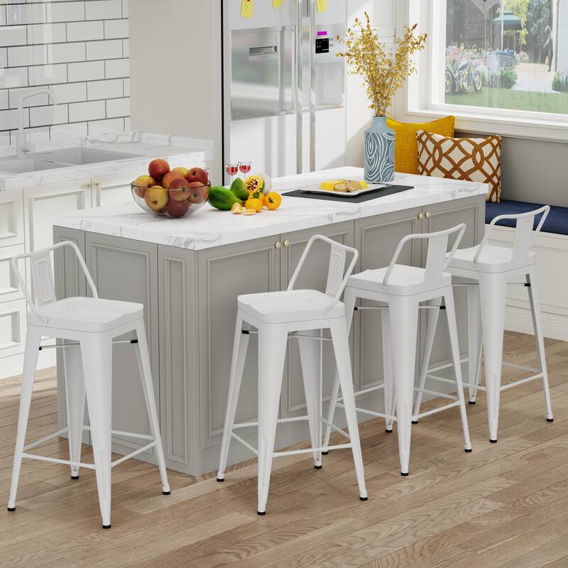 Bar Stools Set of 4,Counter Height Barstools Metal Bar Stools - White - Short/Counter Height/Bar Height