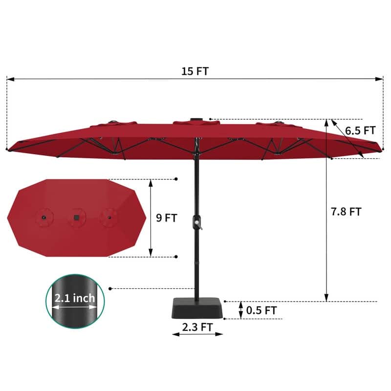 15ft Large Patio Umbrella with Base, Outdoor Double-Sided Market Umbrella with Crank Handle