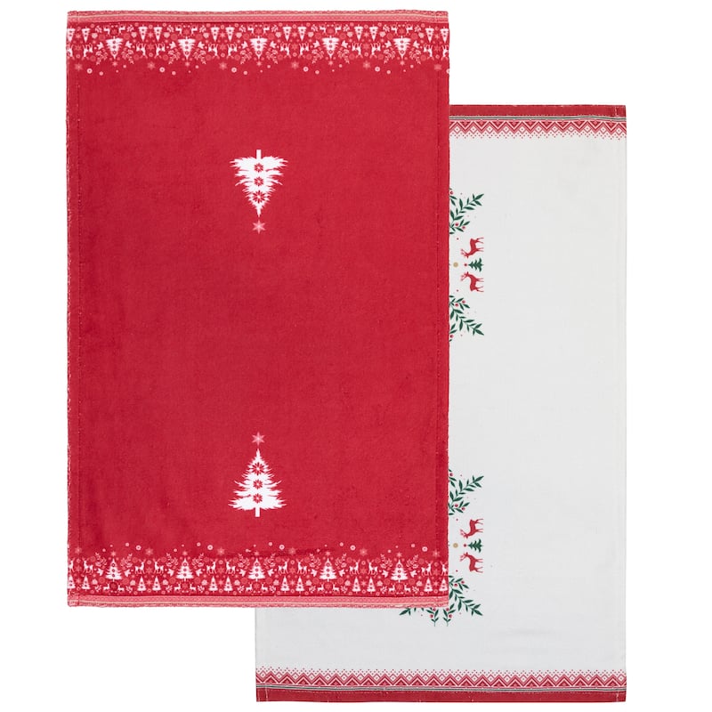 Reindeer and Snowflakes Christmas Kitchen Tea Towels- 26" - Set of 2
