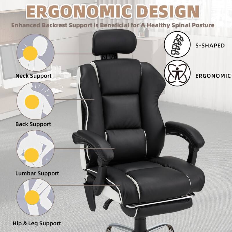 EROMMY Ergonomic Gaming Chair with Adjustable Footrest, Reclining Backrest and Massage, Heated Office Chair