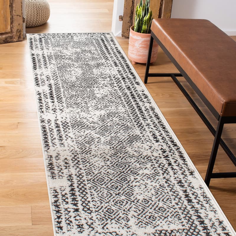 Bohemian Distressed Border Area Rug - 2' x 7' - Runner