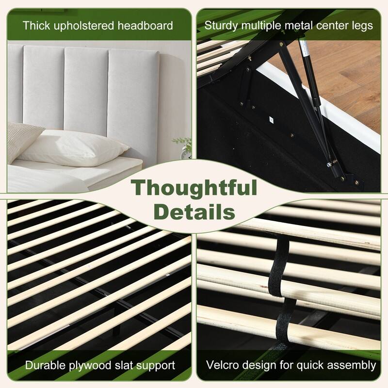Modern Upholstered Lift-Up Storage Platform Bed with Headboard