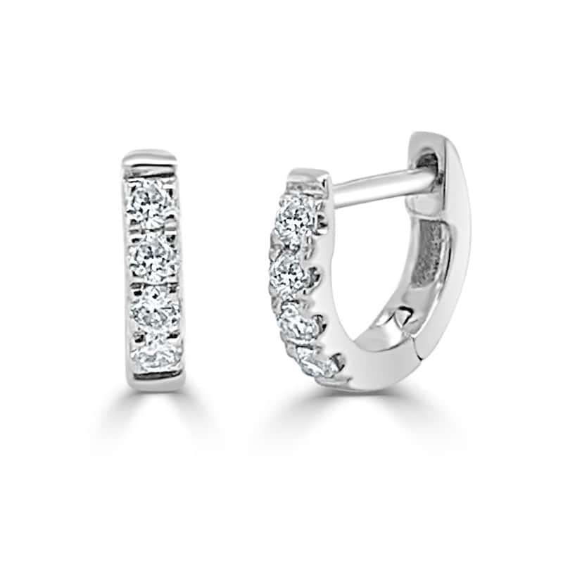 Joelle Collection Diamond Huggie Earring - 14K Gold Earrings U-Shaped Hoops With Certified Diamonds - 8mm - White