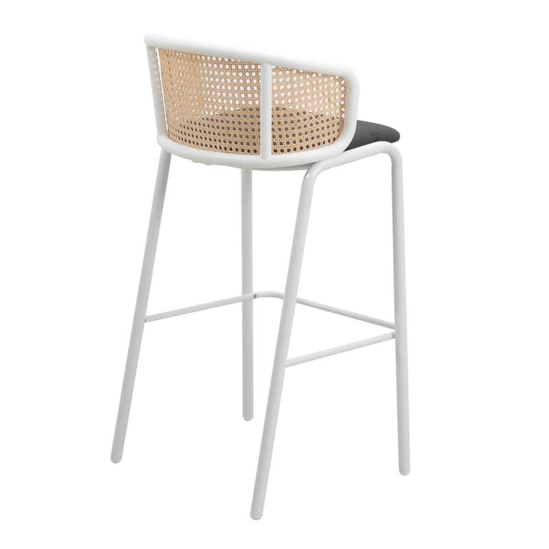 LeisureMod Ervilla Bar Stool with White Powder Coated Steel Frame - 37"