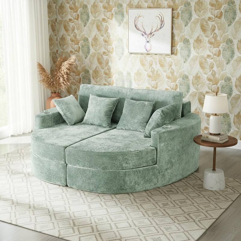 Ultra-Plush Dual-Chaise Sofa Bed with Cup Holders by Harper&Bright Designs