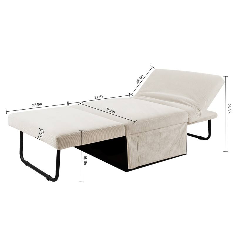 4-in-1 Corduroy Sleeper Sofa Chair, Convertible Couch with Chaise, Ottoman & Bed