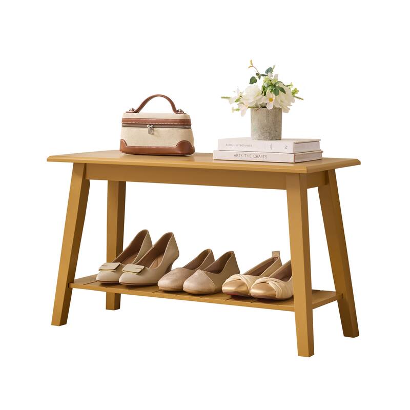 Wood Bench with Storage Shelf, Black