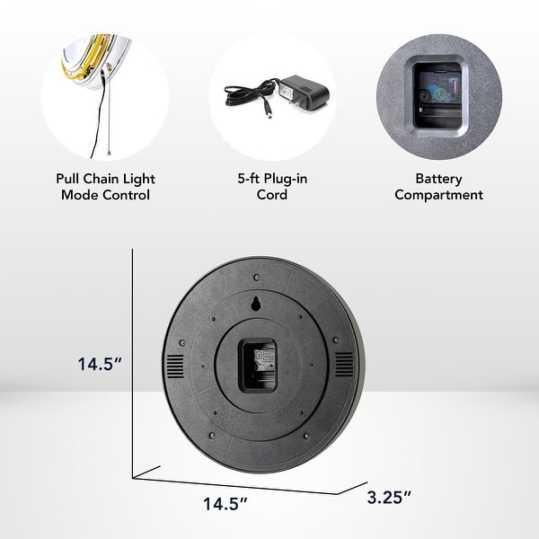 Corona Retro Round Neon Wall Analog Clock with Pull Chain - 14.5"