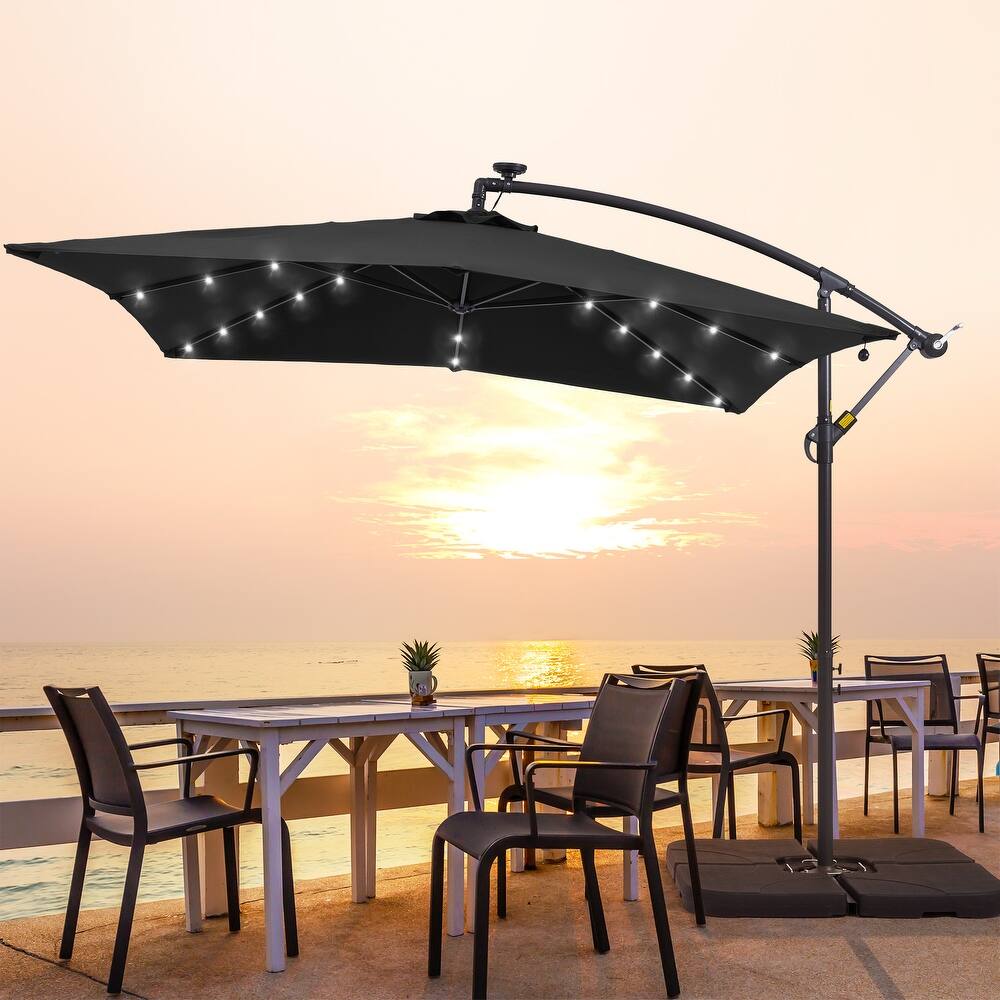 BONOSUKI 8.2Ft Solar Powered Cantilever Patio Umbrella With Base