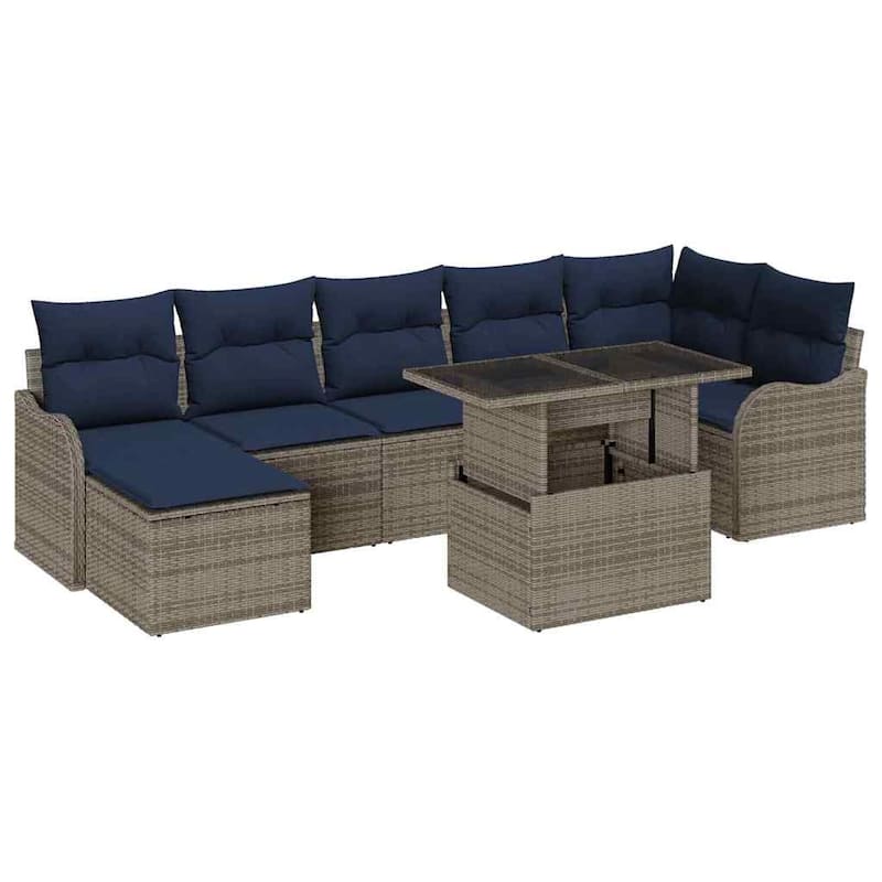 vidaXL 8 Garden Sofa Set with Cushions Black/Brown/Grey Poly Rattan - 113.2 x 48.2 x 27.2