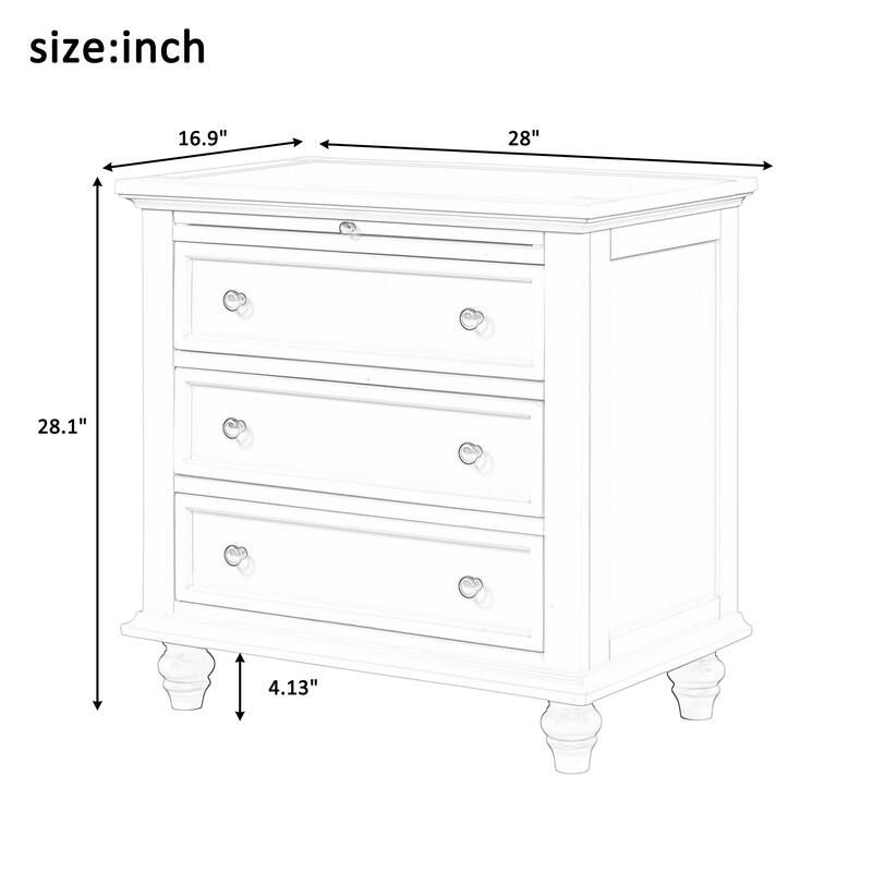 U_STYLE 28'' Painted Nightstand: 3 Drawers + Pull-Out Tray - Minimalist Design