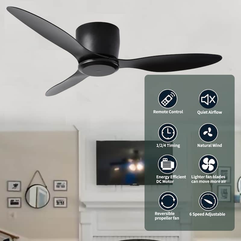 Sofucor 40/42/52 Inch Flush Mount Low Profile Ceiling Fans with Lights and Remote,3 ABS Blades,for Bedroom Patio