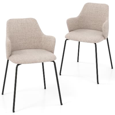 Gymax Dining Chairs Set of 2 w/ Curved Backrest Wide Seat & Armrests