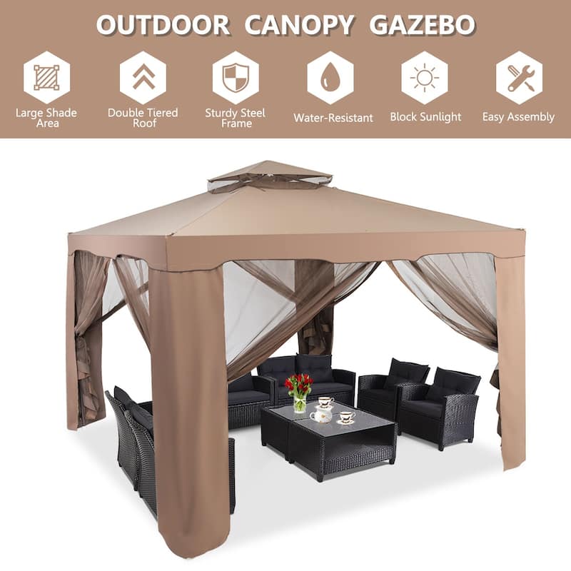 10’x 10’ 2-tier Canopy Gazebo Tent Outdoor Netting Picnic Party Sun - See Details