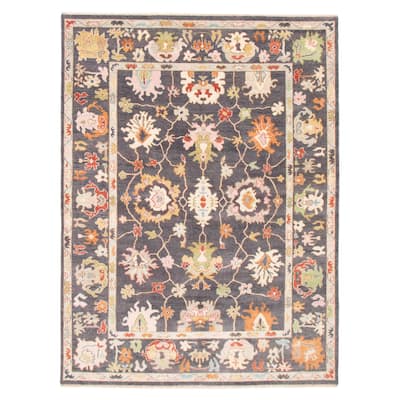 ECARPETGALLERY Hand-knotted Modern Oushak Dark Grey Wool Rug - 9'0 x 12'0