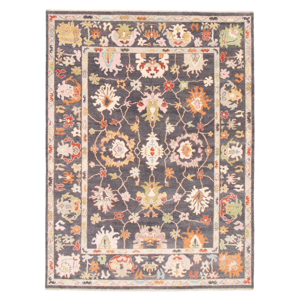 ECARPETGALLERY Hand-knotted Modern Oushak Dark Grey Wool Rug - 9'0 x 12'0