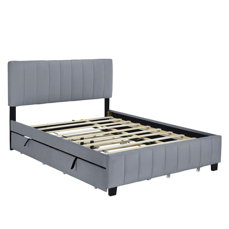 Queen Size Platform Bed with 2 Drawers and Twin XL Trundle