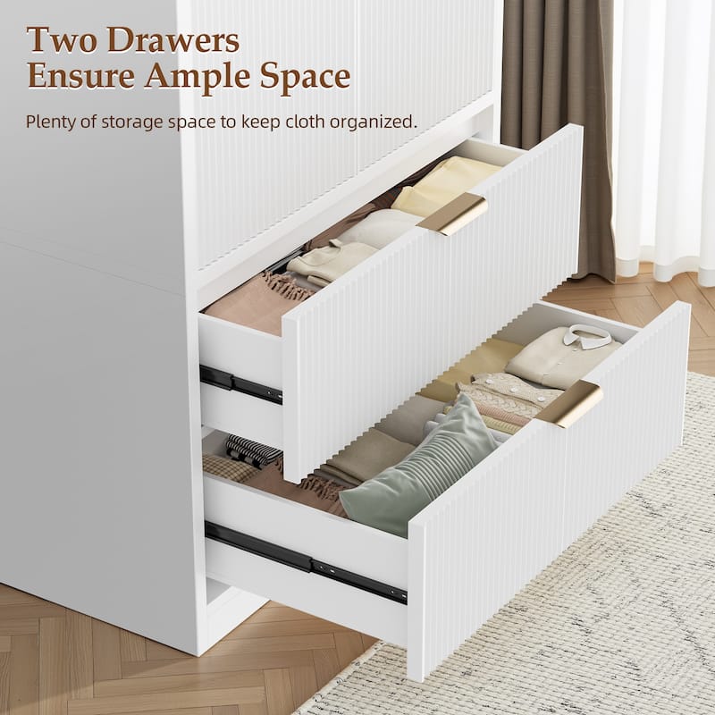 Pocassy 70" H Wardrobe Closet with 2 Doors and 2 Drawers for Bedroom