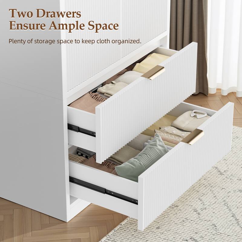 Pocassy 70" H Wardrobe Closet with 2 Doors and 2 Drawers